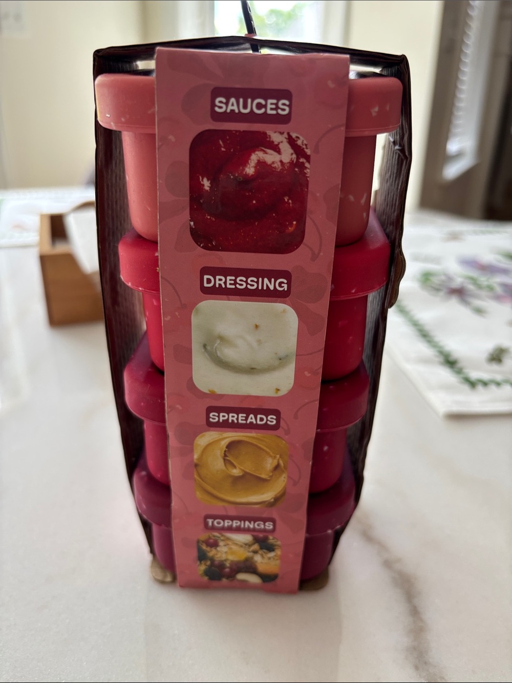 Stackable Pink Food Storage Cups - Set for Sauces, Dressings & Spreads